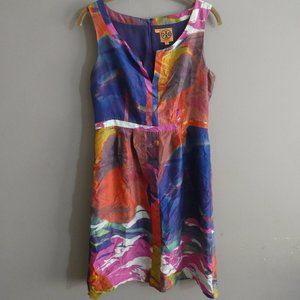 Tory Burch 4 Amalia Silk Multicolor Dress Watercolor Shift Sleeveless